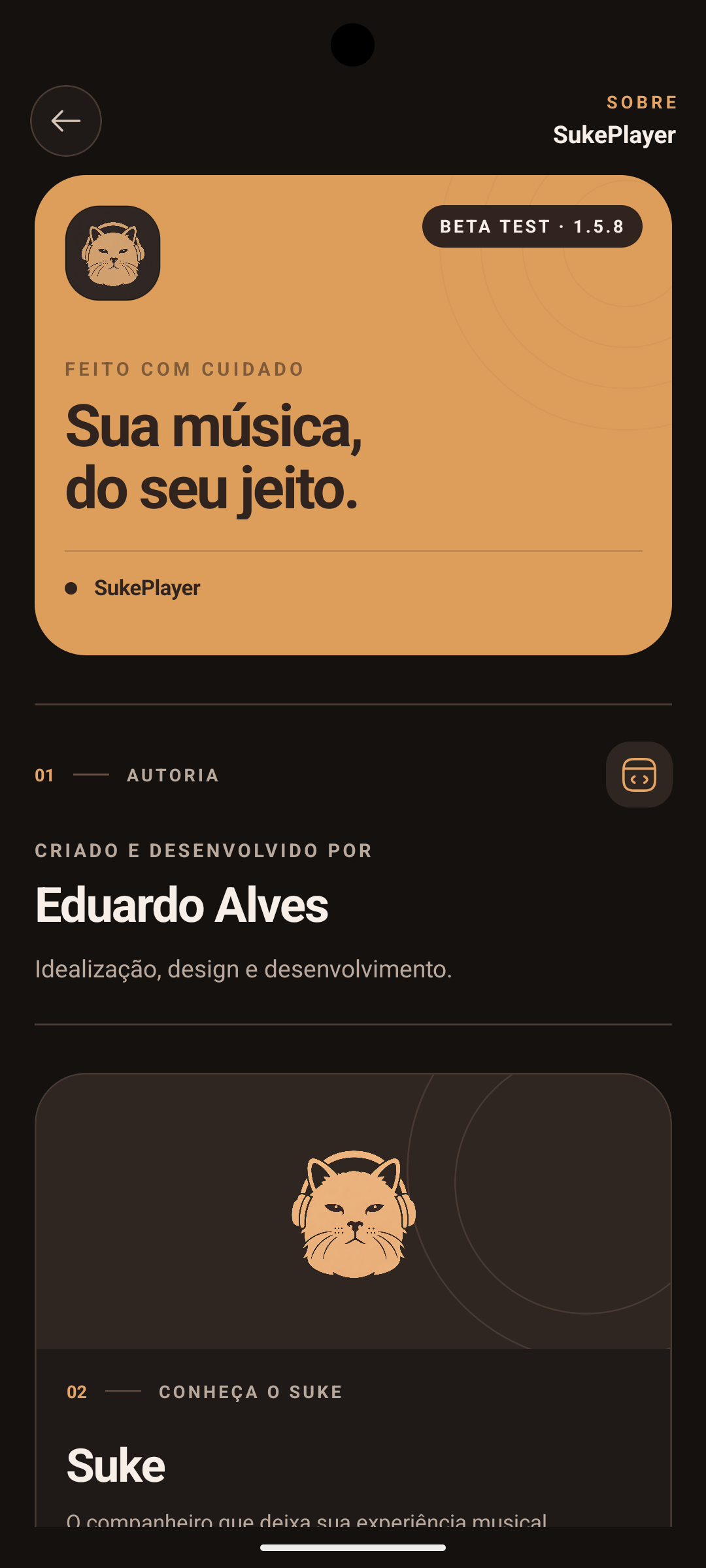 Tela sobre o SukePlayer com o mascote Suke